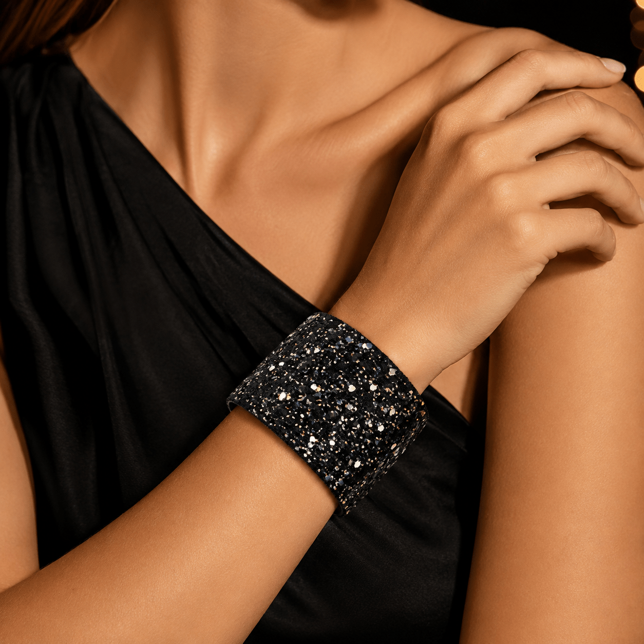 2pc Women's Sparkly Sticker Open Bangle Set, Party Wear